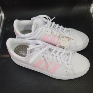 Adidas Women's "CLOUD FOAM COMFORT" White and Pink Sneakers